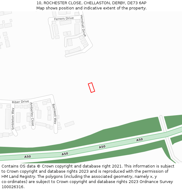 10, ROCHESTER CLOSE, CHELLASTON, DERBY, DE73 6AP: Location map and indicative extent of plot