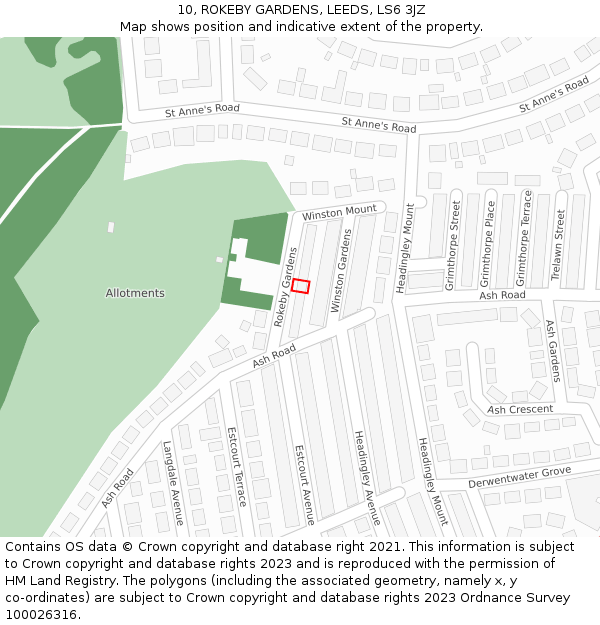 10, ROKEBY GARDENS, LEEDS, LS6 3JZ: Location map and indicative extent of plot