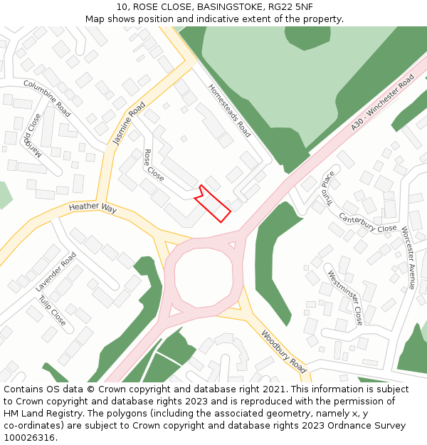 10, ROSE CLOSE, BASINGSTOKE, RG22 5NF: Location map and indicative extent of plot