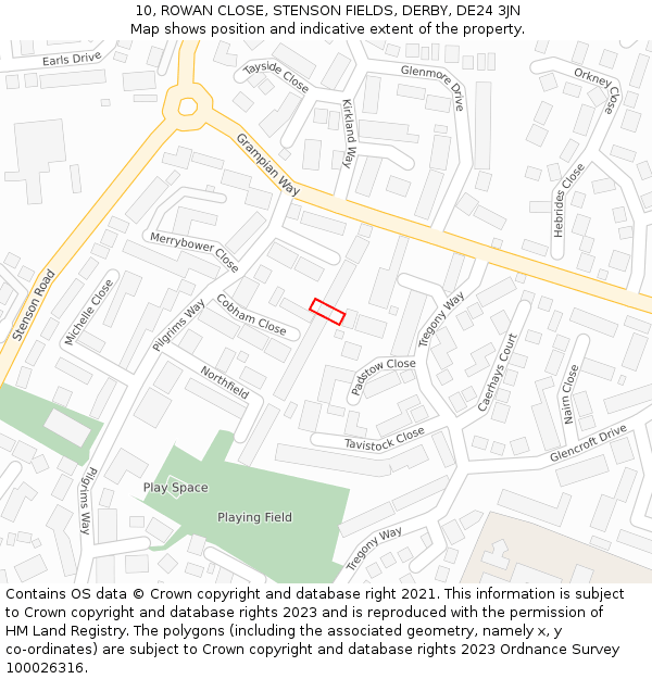 10, ROWAN CLOSE, STENSON FIELDS, DERBY, DE24 3JN: Location map and indicative extent of plot