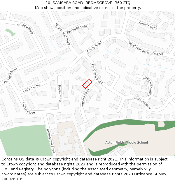 10, SAMSARA ROAD, BROMSGROVE, B60 2TQ: Location map and indicative extent of plot