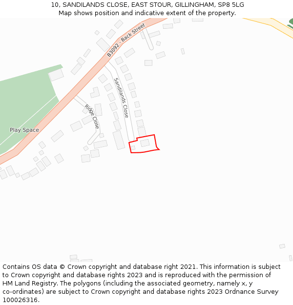 10, SANDILANDS CLOSE, EAST STOUR, GILLINGHAM, SP8 5LG: Location map and indicative extent of plot