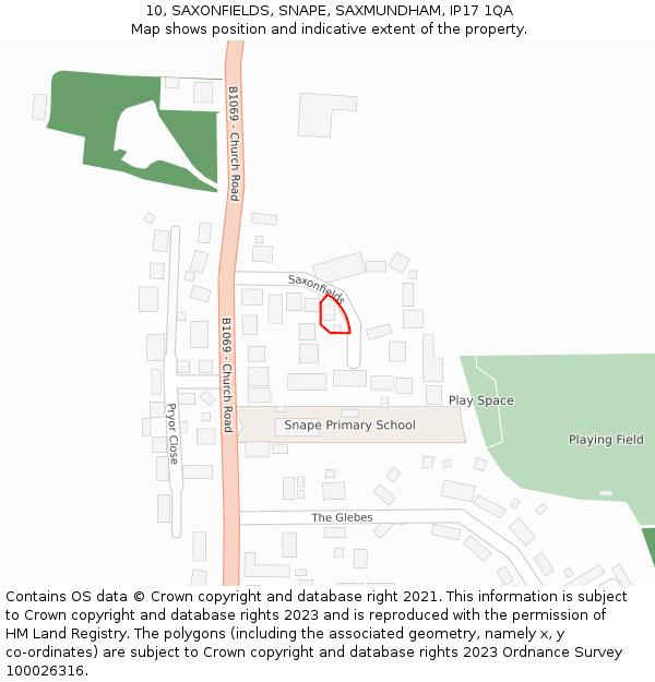 10, SAXONFIELDS, SNAPE, SAXMUNDHAM, IP17 1QA: Location map and indicative extent of plot