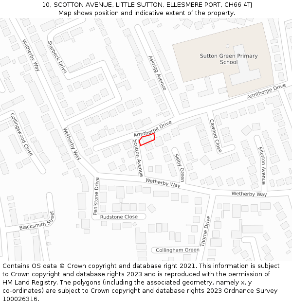 10, SCOTTON AVENUE, LITTLE SUTTON, ELLESMERE PORT, CH66 4TJ: Location map and indicative extent of plot