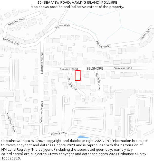 10, SEA VIEW ROAD, HAYLING ISLAND, PO11 9PE: Location map and indicative extent of plot