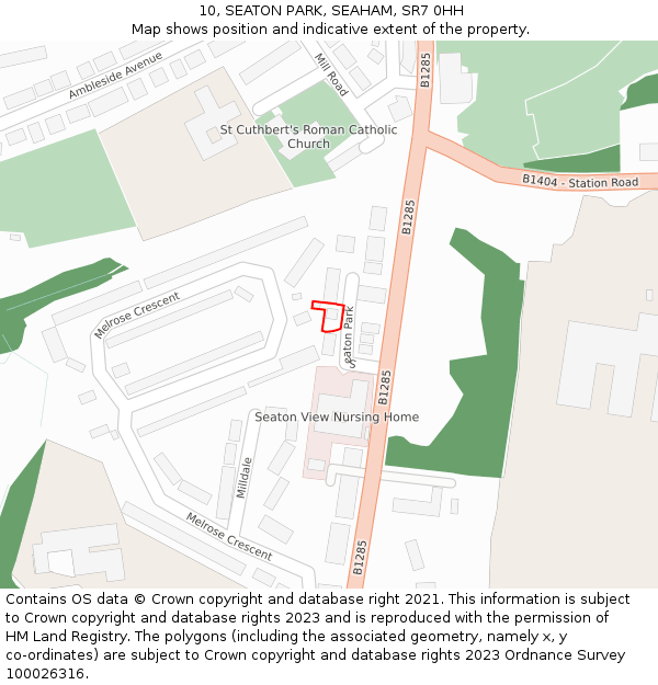 10, SEATON PARK, SEAHAM, SR7 0HH: Location map and indicative extent of plot