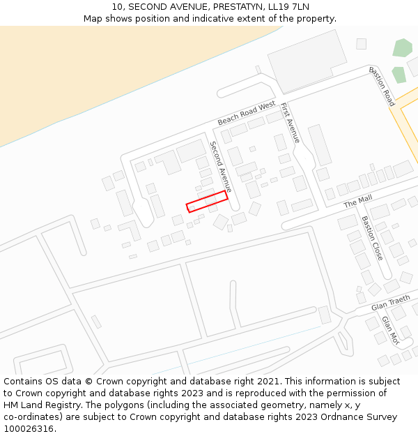 10, SECOND AVENUE, PRESTATYN, LL19 7LN: Location map and indicative extent of plot