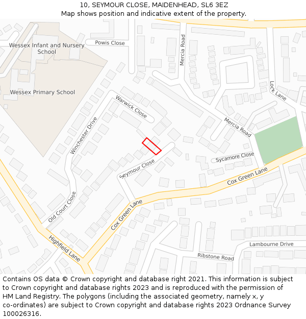 10, SEYMOUR CLOSE, MAIDENHEAD, SL6 3EZ: Location map and indicative extent of plot