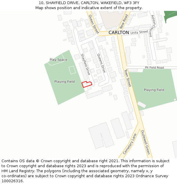 10, SHAYFIELD DRIVE, CARLTON, WAKEFIELD, WF3 3FY: Location map and indicative extent of plot