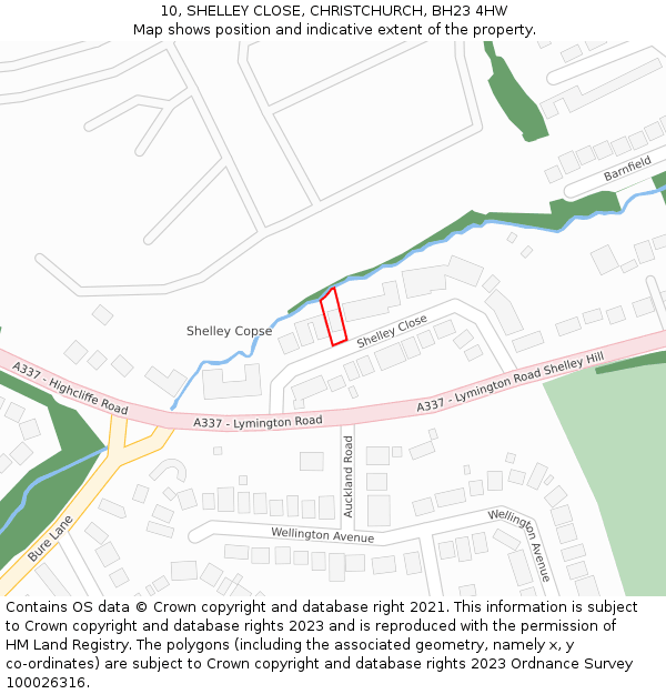 10, SHELLEY CLOSE, CHRISTCHURCH, BH23 4HW: Location map and indicative extent of plot