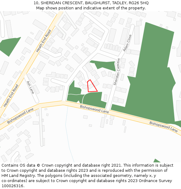 10, SHERIDAN CRESCENT, BAUGHURST, TADLEY, RG26 5HQ: Location map and indicative extent of plot