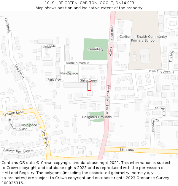 10, SHIRE GREEN, CARLTON, GOOLE, DN14 9FR: Location map and indicative extent of plot