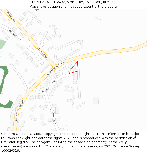 10, SILVERWELL PARK, MODBURY, IVYBRIDGE, PL21 0RJ: Location map and indicative extent of plot