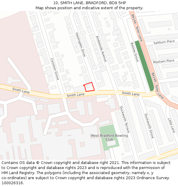 10, SMITH LANE, BRADFORD, BD9 5HP: Location map and indicative extent of plot