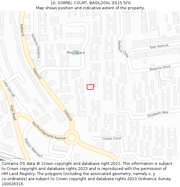 10, SORREL COURT, BASILDON, SS15 5FG: Location map and indicative extent of plot