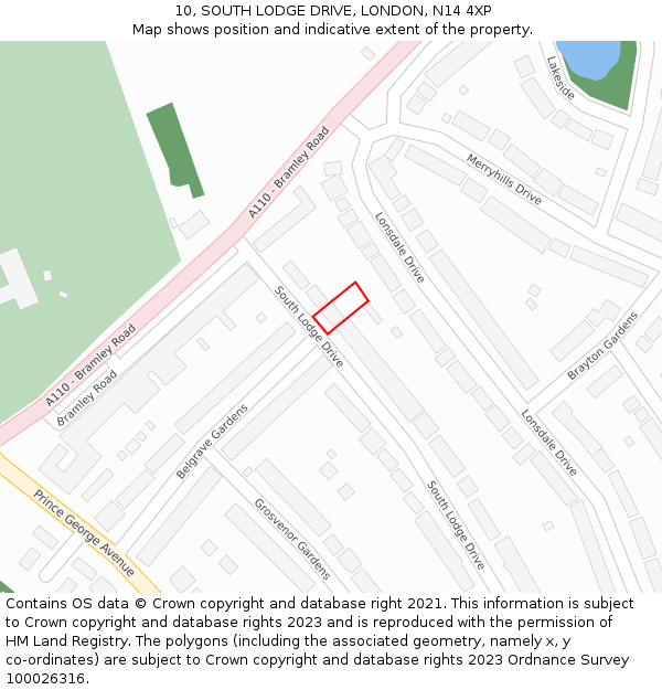 10, SOUTH LODGE DRIVE, LONDON, N14 4XP: Location map and indicative extent of plot