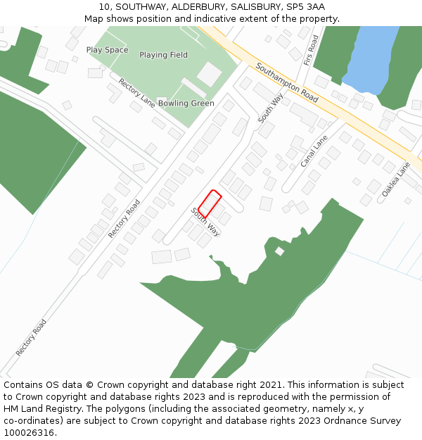 10, SOUTHWAY, ALDERBURY, SALISBURY, SP5 3AA: Location map and indicative extent of plot