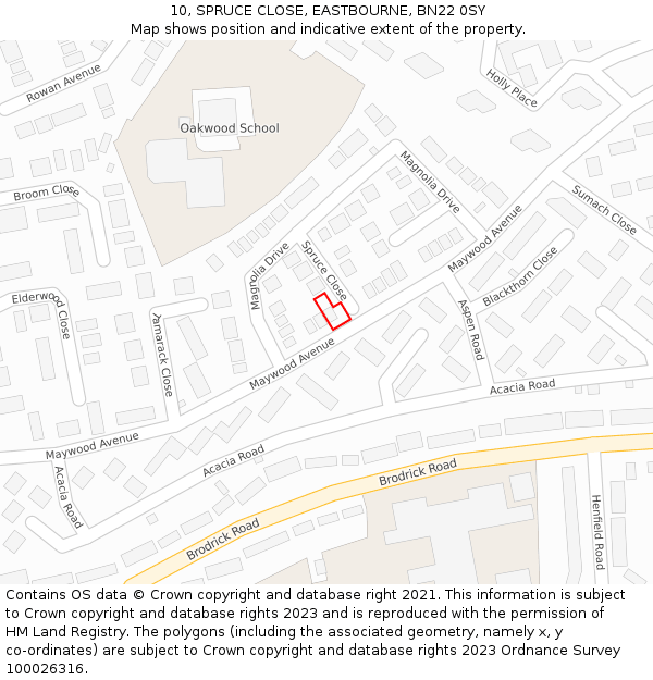 10, SPRUCE CLOSE, EASTBOURNE, BN22 0SY: Location map and indicative extent of plot