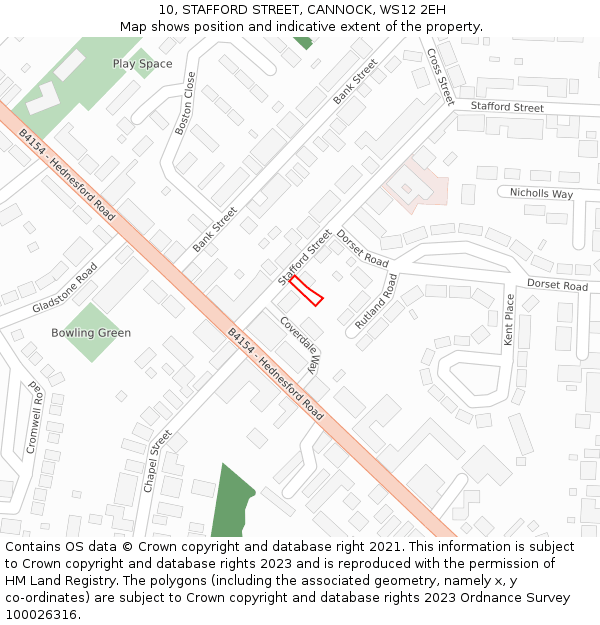 10, STAFFORD STREET, CANNOCK, WS12 2EH: Location map and indicative extent of plot