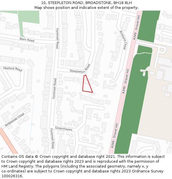 10, STEEPLETON ROAD, BROADSTONE, BH18 8LH: Location map and indicative extent of plot