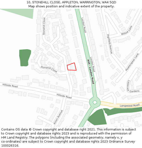 10, STONEHILL CLOSE, APPLETON, WARRINGTON, WA4 5QD: Location map and indicative extent of plot