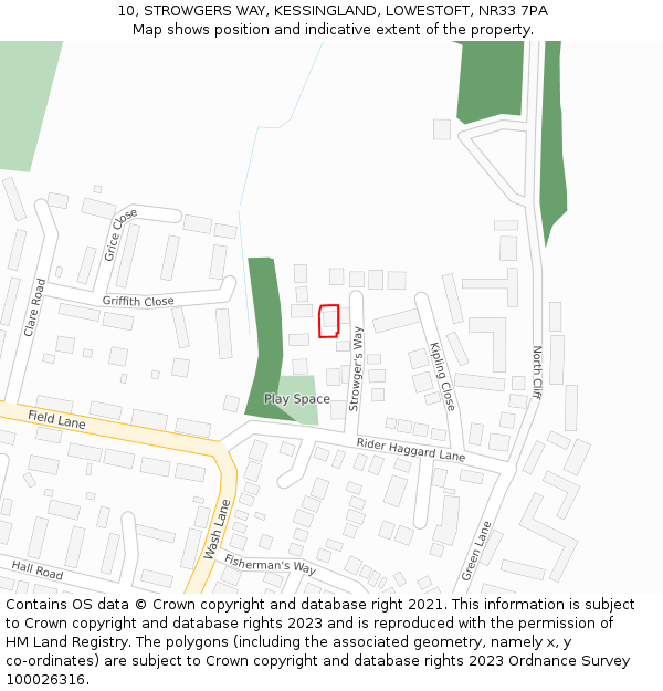 10, STROWGERS WAY, KESSINGLAND, LOWESTOFT, NR33 7PA: Location map and indicative extent of plot