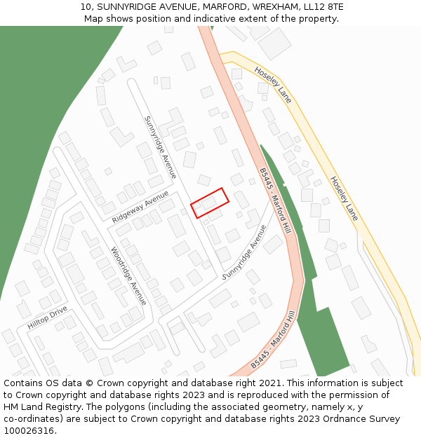 10, SUNNYRIDGE AVENUE, MARFORD, WREXHAM, LL12 8TE: Location map and indicative extent of plot