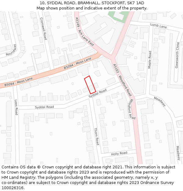 10, SYDDAL ROAD, BRAMHALL, STOCKPORT, SK7 1AD: Location map and indicative extent of plot