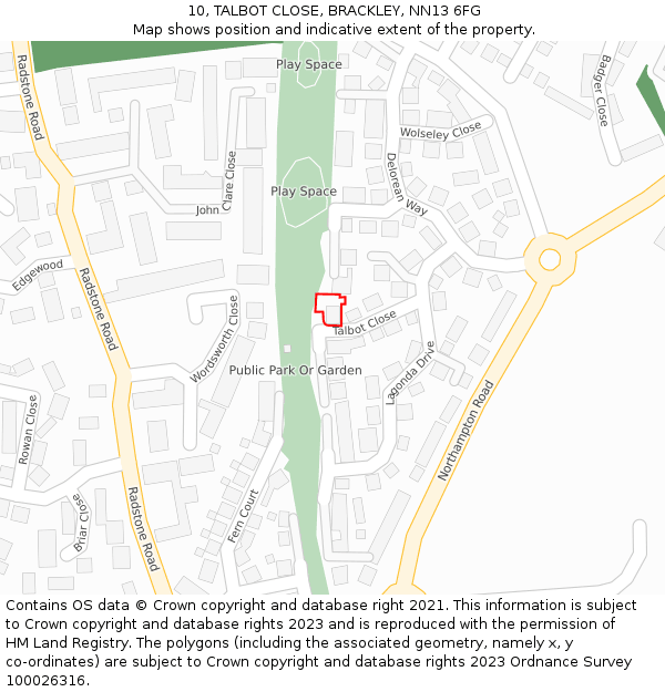 10, TALBOT CLOSE, BRACKLEY, NN13 6FG: Location map and indicative extent of plot