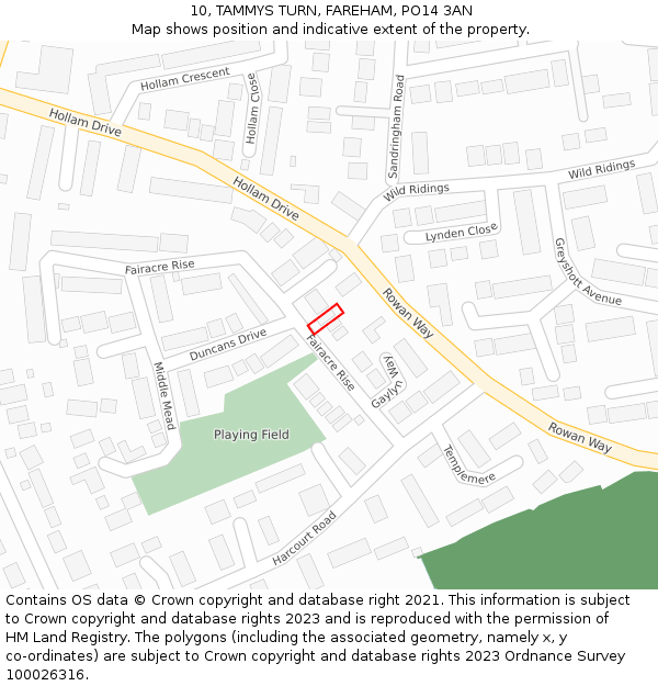 10, TAMMYS TURN, FAREHAM, PO14 3AN: Location map and indicative extent of plot