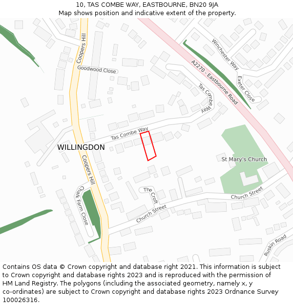 10, TAS COMBE WAY, EASTBOURNE, BN20 9JA: Location map and indicative extent of plot