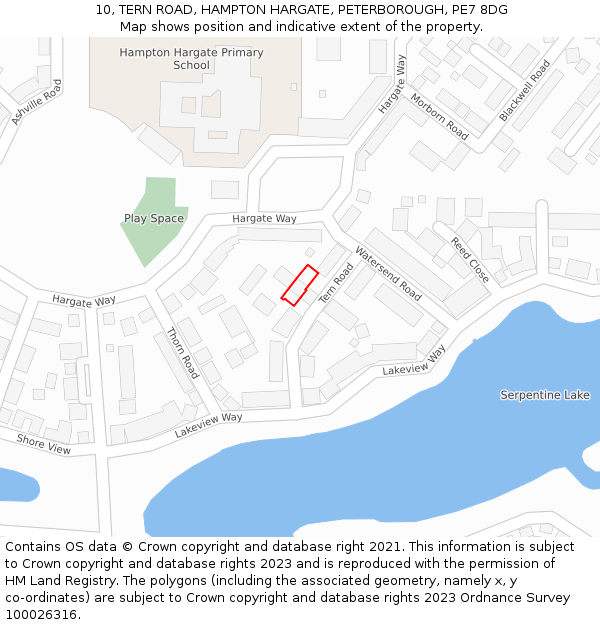 10, TERN ROAD, HAMPTON HARGATE, PETERBOROUGH, PE7 8DG: Location map and indicative extent of plot