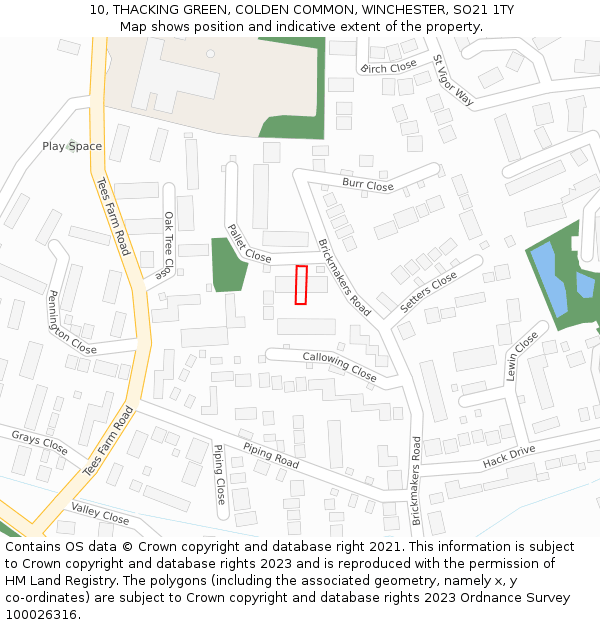 10, THACKING GREEN, COLDEN COMMON, WINCHESTER, SO21 1TY: Location map and indicative extent of plot