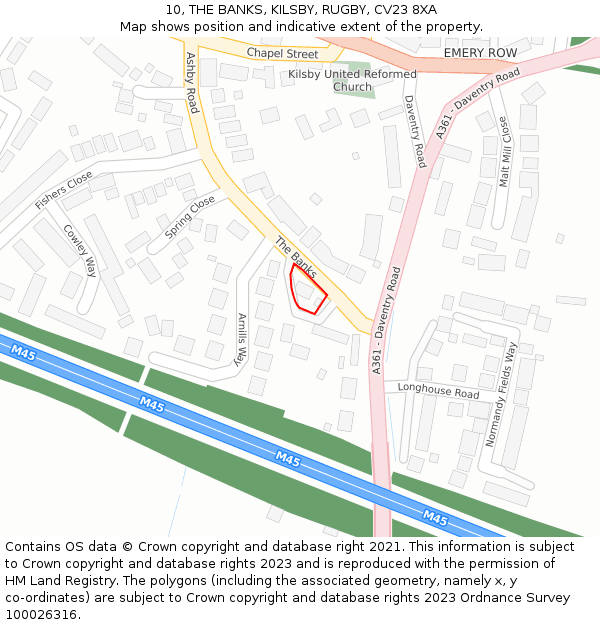 10, THE BANKS, KILSBY, RUGBY, CV23 8XA: Location map and indicative extent of plot