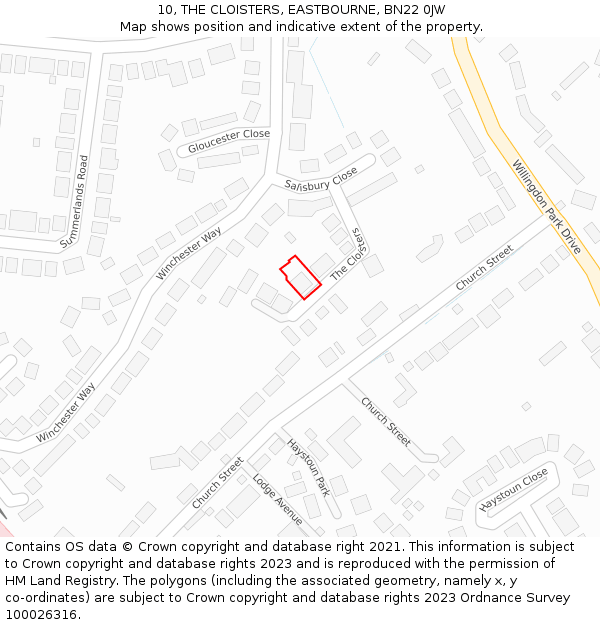 10, THE CLOISTERS, EASTBOURNE, BN22 0JW: Location map and indicative extent of plot