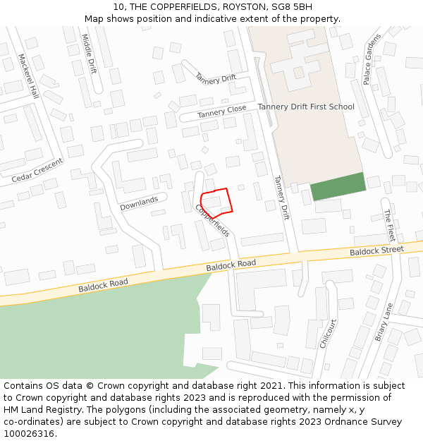 10, THE COPPERFIELDS, ROYSTON, SG8 5BH: Location map and indicative extent of plot