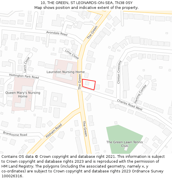 10, THE GREEN, ST LEONARDS-ON-SEA, TN38 0SY: Location map and indicative extent of plot