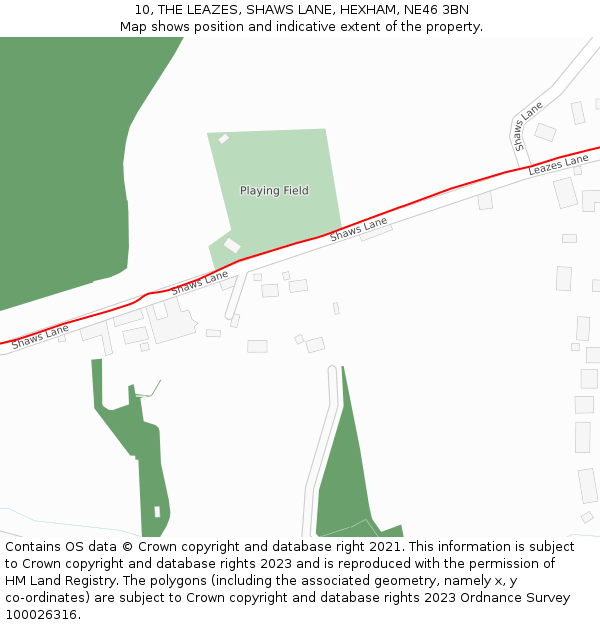 10, THE LEAZES, SHAWS LANE, HEXHAM, NE46 3BN: Location map and indicative extent of plot