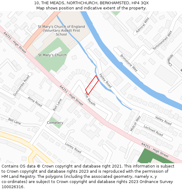 10, THE MEADS, NORTHCHURCH, BERKHAMSTED, HP4 3QX: Location map and indicative extent of plot