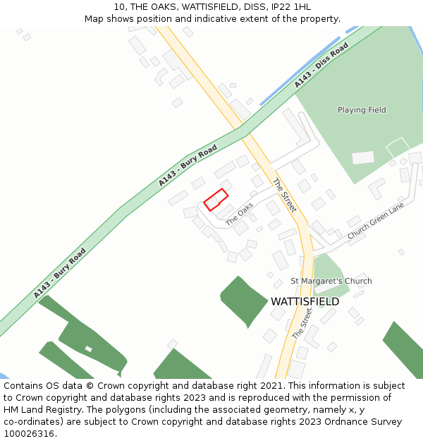 10, THE OAKS, WATTISFIELD, DISS, IP22 1HL: Location map and indicative extent of plot