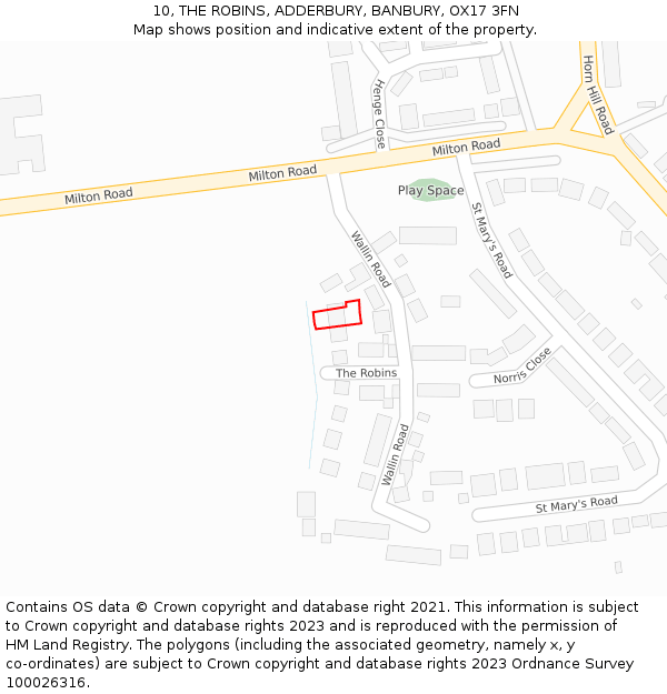 10, THE ROBINS, ADDERBURY, BANBURY, OX17 3FN: Location map and indicative extent of plot