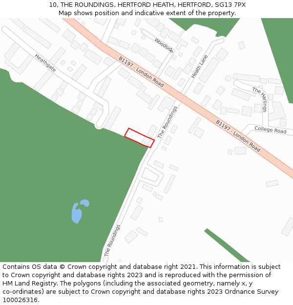 10, THE ROUNDINGS, HERTFORD HEATH, HERTFORD, SG13 7PX: Location map and indicative extent of plot