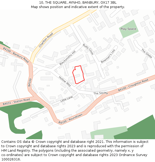 10, THE SQUARE, AYNHO, BANBURY, OX17 3BL: Location map and indicative extent of plot