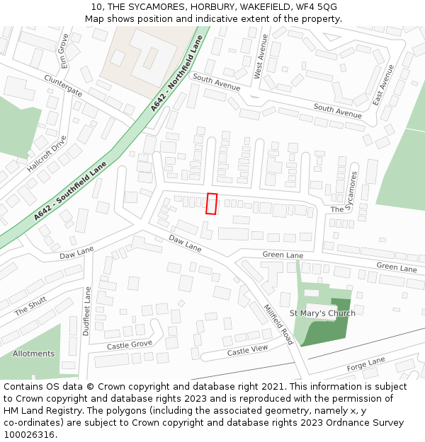 10, THE SYCAMORES, HORBURY, WAKEFIELD, WF4 5QG: Location map and indicative extent of plot