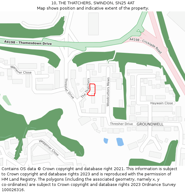 10, THE THATCHERS, SWINDON, SN25 4AT: Location map and indicative extent of plot