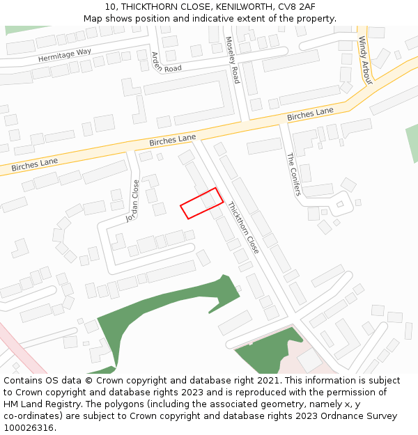 10, THICKTHORN CLOSE, KENILWORTH, CV8 2AF: Location map and indicative extent of plot