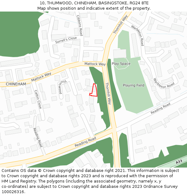 10, THUMWOOD, CHINEHAM, BASINGSTOKE, RG24 8TE: Location map and indicative extent of plot