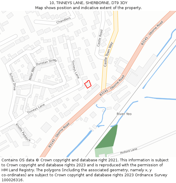 10, TINNEYS LANE, SHERBORNE, DT9 3DY: Location map and indicative extent of plot