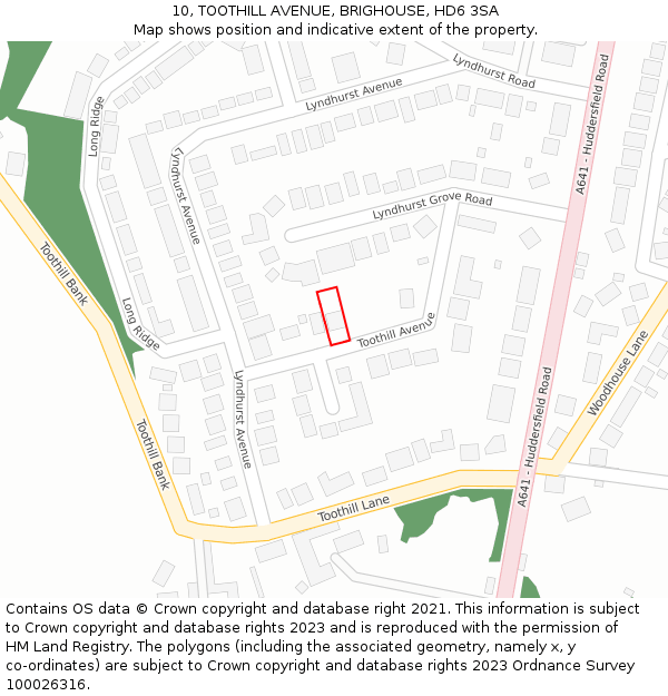 10, TOOTHILL AVENUE, BRIGHOUSE, HD6 3SA: Location map and indicative extent of plot