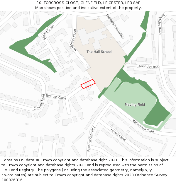 10, TORCROSS CLOSE, GLENFIELD, LEICESTER, LE3 8AP: Location map and indicative extent of plot